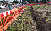 Excavation of trench on Dame Dorothy Street for water diversion works.