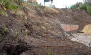 Construction of the retaining wall on Dame Dorothy Street to facilitate future road widening. Sheet piles are being pushed 13 metres into the ground to support the widened road.