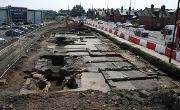 Main excavation area (looking south) with glass cones on left and annealing kiln and store rooms on right