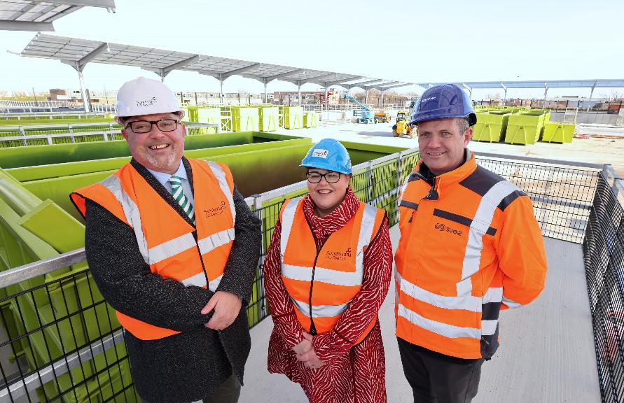 Council Leader, Cllr Graeme Miller, Deputy Leader Cllr Claire Rowntree and site manager Bill McGill