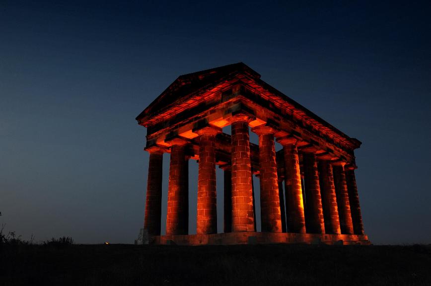 Penshaw Monument lit orange Penshaw Monument lit orange