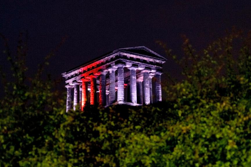 Penshaw Monument lit in England colours