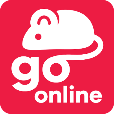 Go Online logo (red background, white mouse)